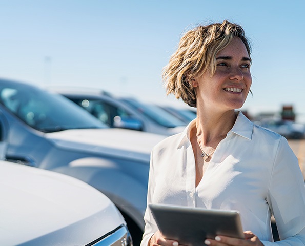 female-fleet-manager-checking-cars-outdoor-carpark female-fleet-manager-checking-cars-outdoor-carpark