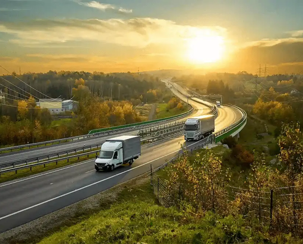 truck and van driving on the country road