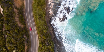 Aerial view of vehicle on great ocean road Australia