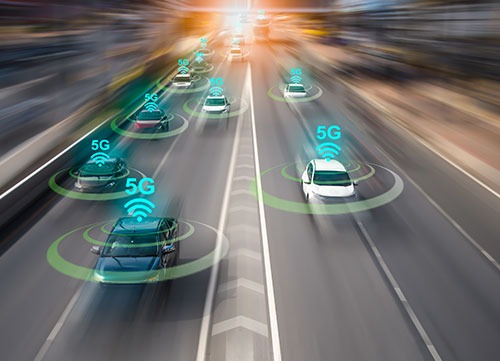 cars on a road with 5G wifi icons